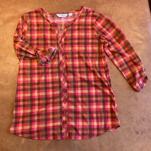 Great Northwest Indigo Pink Plaid Blouse, Women's Small